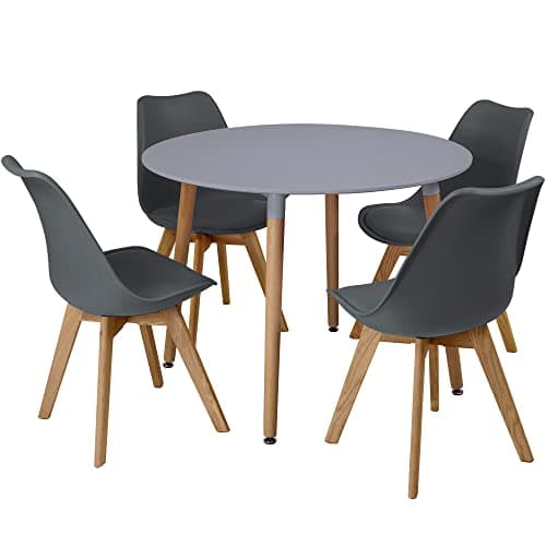Image of Charles Jacobs Grey Circular Dinner Table Set with 4 Dining Chairs - Grey