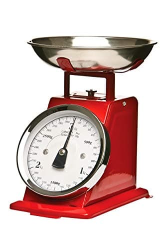 Image of Premier Housewares 3KG Retro Kitchen Scale Weighing Scales Cooking Stainless Steel Kitchen Scales with Bowl Baking Scales Food Scales for Weighing, Red