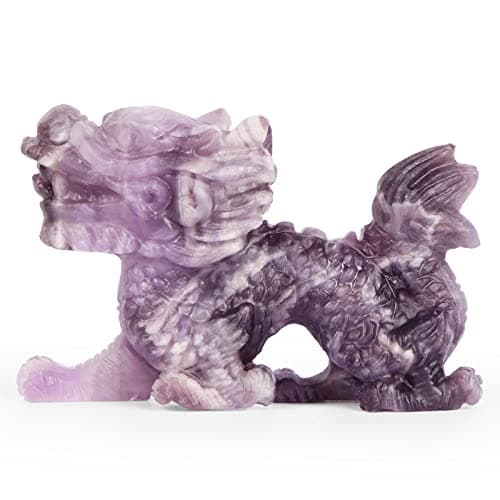 Image of SMQ Amethyst Chinese Dragon Statue Crystal Figurine Feng Shui Decor Carved Gem Purple Dragon Skull Stone Animal Carvings Sculpture Reiki Office Home Crafts Ornament Gift