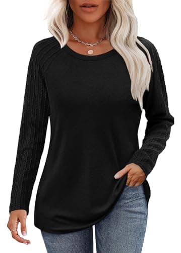 Image of Aokosor Long Sleeve Tops Women Oversized Sweatshirt for Women UK Ladies Sweatshirts Crewneck Tunic Ladies Tops Size 14-16 Black L
