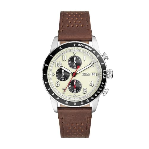 Image of FOSSIL Sport Tourer Watch for Men, Chronograph Movement with Stainless Steel or Leather Strap,White,42 mm