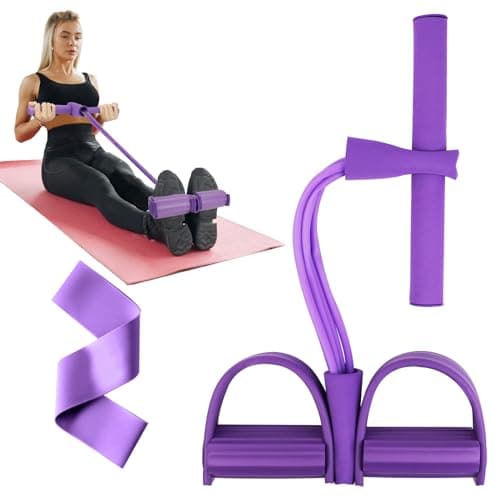 Image of Flintronic Multifunction Resistance Training, 4 Tube Pedal Resistance Band, Sit-up Pull Rope Fitness, Tension Rope Sport Trainer, Tummy Trimmer, Home Gym Equipment for Women/Men, Purple