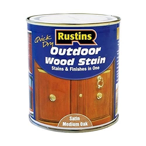 Image of Rustins Quick Dry Outdoor Wood Stain Satin Medium Oak 1ltr- Durable and Weather-Resistant Finish, Fast Drying, Vibrant Color for Decks, Fences, & Furniture, Available in Many Wood Shades
