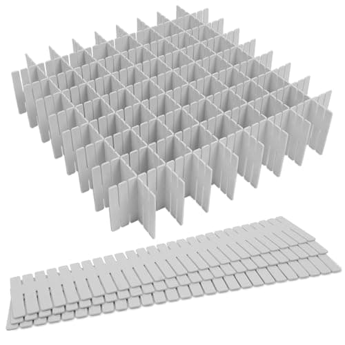 Image of HOTUT Drawer Dividers Adjustable Drawer Storage Organizer, 16 PCS Grid Drawer Dividers, DIY Plastic Closet Separator for Clutter Kitchen Cutlery Dresser Makeup Tools Socks Office Desk Bedroom, Grey