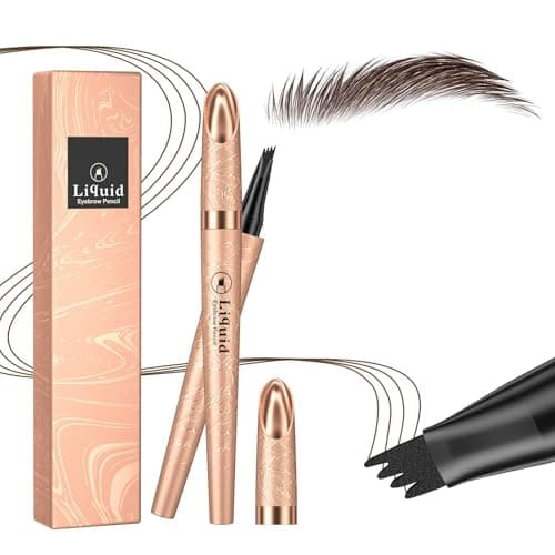 Image of Eyebrow Pen, Eyebrow Pencil, Liquid Microblading Eyebrow Pen with 4 Micro-Fork Tip, Long-lasting Waterproof Smudgeproof Contouring Pen Creates Natural Looking Eyebrows (Dark Brown)