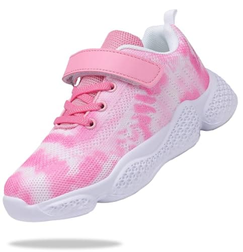 Image of KKTOTO Kids Running Trainers Girls Tennis Sneaker Breathable Knit Walking Casual Outdoor Sports Shoes Pink 4 UK