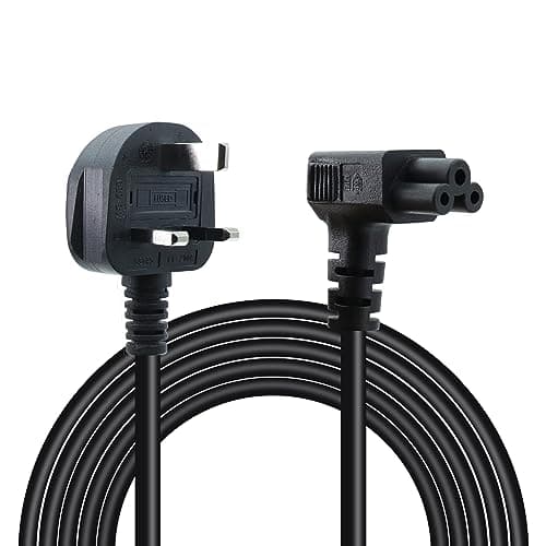 Image of RIIEYOCA 90 Degree C5 Cloverleaf Mickey Mouse Power Supply Adapter Cord BS 1363 UK 3 Pin Plug to Up Angle IEC C5 Mains Power Cable,for Laptop,TV,Printer,PC,Projector(1.5M/4.9FT)