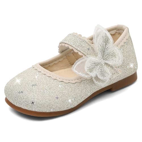 Image of MK MATT KEELY Girls Princess Shoes Toddlers Wide Toe Box Sparkly Party Shoes Kids Mary Jane Dress Up Flats,Silver,7 UK Child