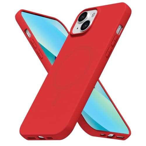 Image of LoeoeL for iPhone 14/ iPhone 13 Case Silicone Mag Safe, Compatible with Magsafe Ultra Slim Thin Magnetic Phone Case for Women Girls, Soft Rubber Gel Matte TPU Solid Color Minimalist Cover, Red