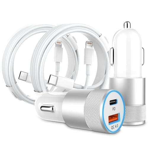 Image of Car Charger Fast Charge, 2Pack 48W Cigarette Lighter USB Charger with 3FT Lightning Cable, (USB C 30W + USB A 18W) PD 3.0 & QC 4.0 Fast Charging 12V USB Socket for iPhone 17 16 15 14 13, iPad, Samsung