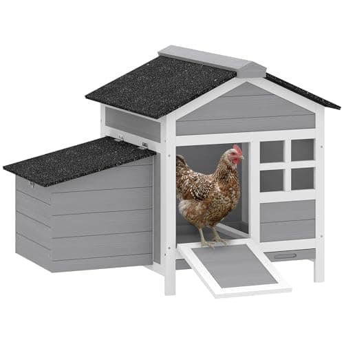Image of PawHut Chicken Coop, Compact Wooden Hen House with Pull-Out Metal Tray, Nesting Box, for 1-2 Chickens