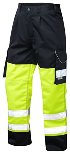 Image of Mens Leo Hi VIS Regular Cargo Trousers Polycotton Yellow/Navy Blue CT01-Y/NV-LEO (34R)