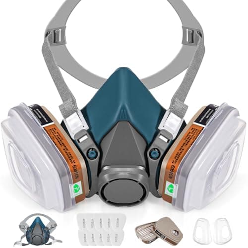 Image of LAMANICE Half Face Respirator with Filters, Respirator Mask for Organic Vapors, Chemicals, Sanding, Polishing, Woodworking, Machine Polishing, Epoxy Resin, Paint, Dust, Formaldehyde (Blue)