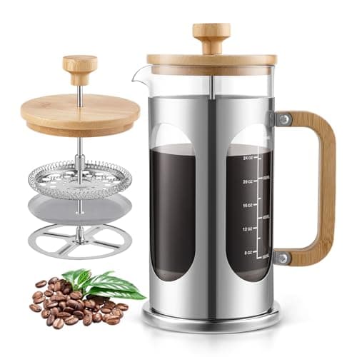 Image of Sivaphe Wooden French Press Coffee Maker 1000ml,Plastic-Free Cafetiere Coffee Plunger 34oz, Borosilicate Glass with Bamboo Handle Lid,8 Cups/1L