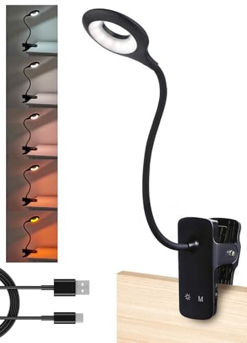 Image of National Lighting Dimmable LED Clip On Light - 4.5W Touch Control LED Lamp with Flexible Neck & Strong Clamp - 5 Colours & Brightness Levels, USB Rechargeable Desk Light - Black