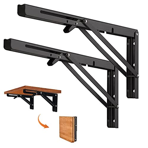 Image of Quanerba Pack of 2 Folding Shelf Brackets16in/40cm Heavy Duty Outdoor, Shelf Brackets & Supports, Folding Hinge for Home, Kitchen, Office, Grill (40cm/16in)