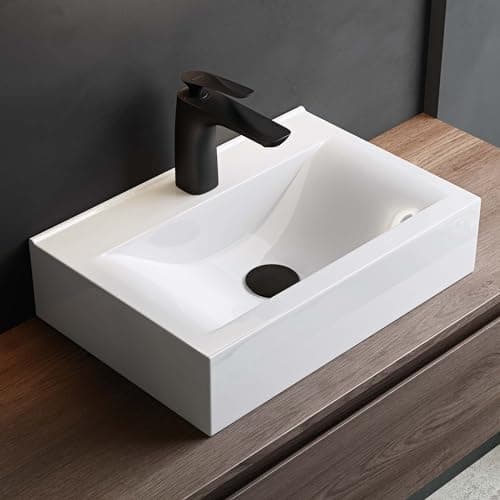 Image of Mai & Mai Bathroom Sink Basin Countertop Wash Basin | Ceramic Rectangular White Wall Hung | Modern Design Bathroom Vessel Sink | WDH：45x30x10cm | Nano-Coating Brüssel118