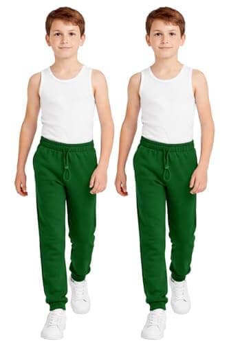 Image of biyya® 2 Pack Boys Girls School PE Fleece Jogging Bottom Kids Fleece Tracksuit Bottom Trousers School Uniform 5-14 Years (Green, 11-12 Years)