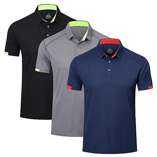 Image of HUAKANG 3 Pack Mens Polo Shirts Short Sleeve Breathable Quick Dry Golf Top Running Sports Tee Top Gym Workout Polo T Shirts 0506-Black Grey Navy-3XL