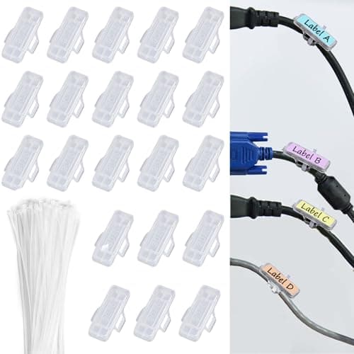 Image of RXKFIGX 60 Pieces Transparent Cable Labels and 60 Pieces White Cable Ties Box of Cable Tags Cable Labels Cable Identification Tags for Cable Management and Identification (3010-60)