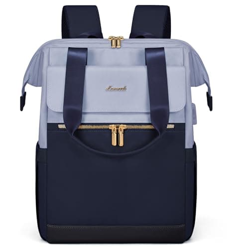 Image of LOVEVOOK Backpack Womens, 15.6 inch Laptop Rucksack Bag for Ladies, Waterproof Daypacks for Office Teacher Nurse, Fashion School Bags for Work University Travel Business, Light Blue - Dark Blue