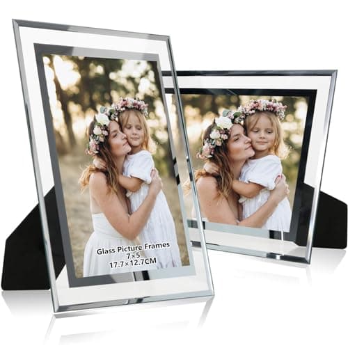 Image of DMSELL 2 Pack Glass Photo Frame 7x5, Glass Picture Frames 7x5 for Wedding Photos,Family Photos and Home Decoration