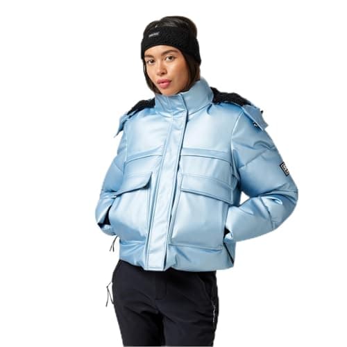 Image of Jack Wills Womens Cropped Puffer Ski Jacket Metallic Blue 14