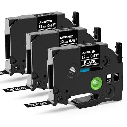 Image of MarkField Compatible Laminated Label Tape Replacement for Brother P Touch TZ TZe-335 for PT-P300BT P300 Cube D210VP H107B H105 H107 H101C H100LB/R 1005 1250 E110 White on Black 12mm x 8m 3 Pack