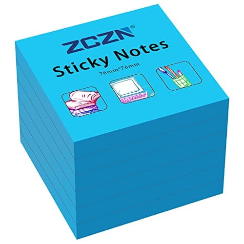 Image of ZCZN Sticky Notes 76 x 76 mm, 6 Pads, 80 Sheets/Pad, Blue