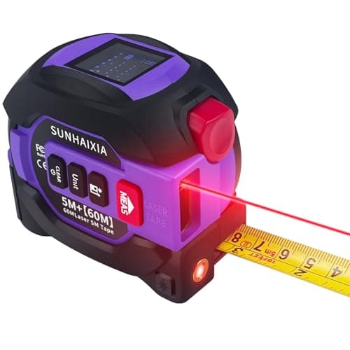 Image of Fitdays 3-in-1 Laser Tape Measure with Cross Line Level - Digital Laser Measurement Tool 197ft/60m, Auto-Leveling LCD Display, in/ft/m Units | 16ft/5M Tape | (Purple-60M)