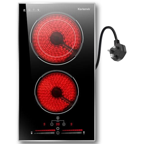 Image of Ceramic Hob 2 Zone, 2 Ring Electric Hob Sliding Control, 30cm Built-in & Countertop Hob, 2 Ring Ceramic Hob 2800 W, 220-240V with Plug, Safety Lock, Timer, Karienvir