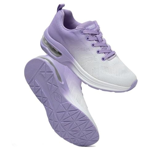 Image of Womens Trainers Outdoor Running Shoes Air Cushion Athletic Walking Shoes Ladies Sneakers Breathable Mesh Sport Shoes Lightweight Tennis Shoes Workout Casual Jogging Shoes Purple