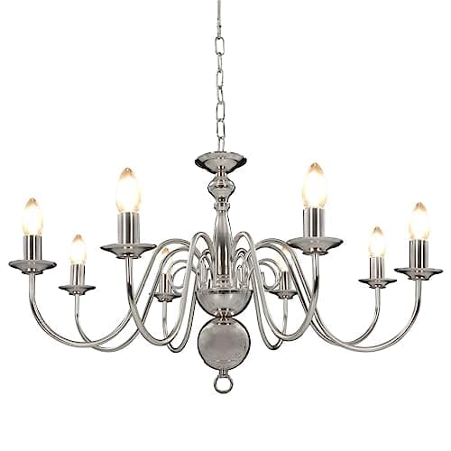 Image of vidaXL Silver Chandelier - 8 Bulb Base, Tasteful Home Decor Lighting Fixture, E14 Socket Type, Metal Structure, Modern Design for Living Room and Bedroom
