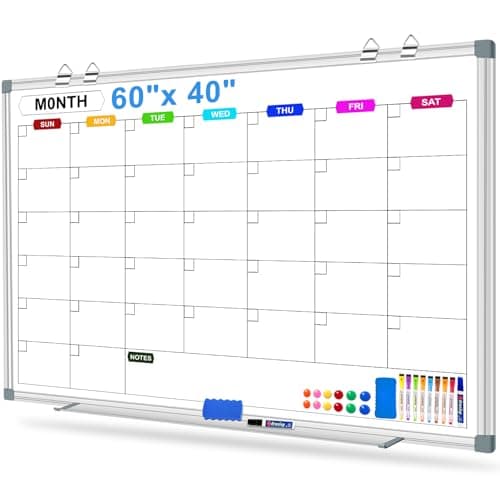 Image of CALENBO Big Magnetic Whiteboard for Wall Calendar Dry Erase Board 60 X 40 Inch, Monthly Dry Erase Board Calendar Whiteboard for Wall Mounted, Dry Erase Boards for Wall Planning Board Bulletin Board