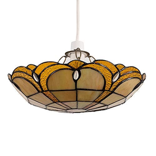 Image of MiniSun | Tiffany Style Amber Jewelled Glass Uplighter Design Ceiling Light Shade | Pendant Lights, Home Décor & Improvement Essential | Includes 6W LED Bulb [3000K Warm White] | 30cm Shade Width