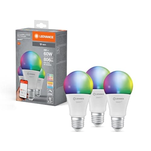Image of LEDVANCE Smart LED lamp with WiFi Technology, E27-base matt Optics ,RGBW Colours Changeable, Light Colour Changeable (2700K-6500K), 806 Lumen, 60W-Replacement, Smart dimmable, 3-Pack