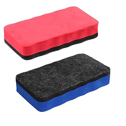 Image of 2pcs White Board Erasers with Thick Felt Pad, Dry Eraser for Whiteboard & Chalkboard, Home Office Classroom Use (Red + Blue)