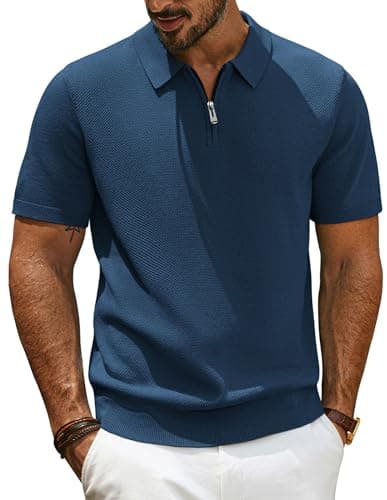 Image of PJ PAUL JONES Mens Polo Shirts Short Sleeve Quarter Zip Knitted T Shirt Golf Polo Navy Blue S
