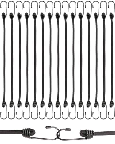 Image of BINCKIN Black Bungee Cords with Hooks 40cm, 15 Pcs Heavy Duty Bungees with Hooks, Bungee Straps with Hooks for Camping Tarp, Tents, Canopy and Fixings (Black)