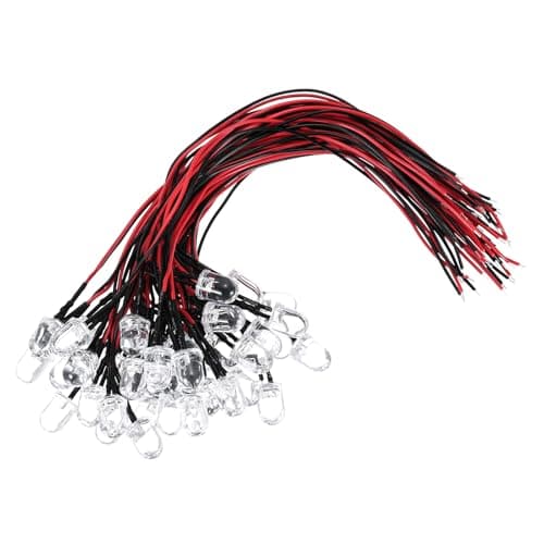 Image of PATIKIL 10mm Red LED Diode Light, 40 Pcs 24V DC Pre Wired Mini LED Lights Bulb Light-emitting Lamp for RC DIY Indicator Lighting, Red Light