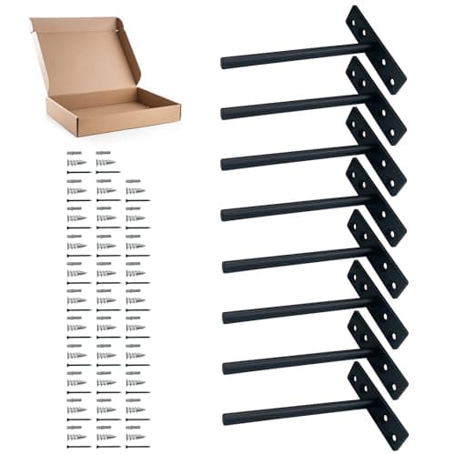 Image of Heavy Duty Floating Shelf Bracket - Invisible Hidden Shelf Supports for Concealed Wood Shelves - Solid Steel Wall Mounted Black Shelf Bracket for Drywall & Concrete Wall (150 mm / 6 Inches, Pack of 8)
