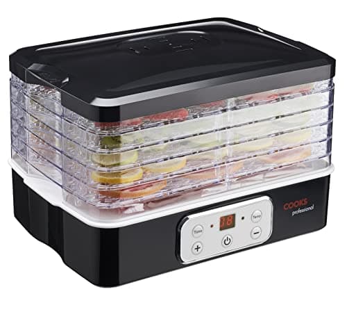 Image of Cooks Professional Food Dehydrator 240W with 5 Trays, Adjustable Temperature Control & Timer | Fruit Meat Jerky Vegetables Healthy Snack Drying Machine for Home Kitchen Countertop | 5 Tier