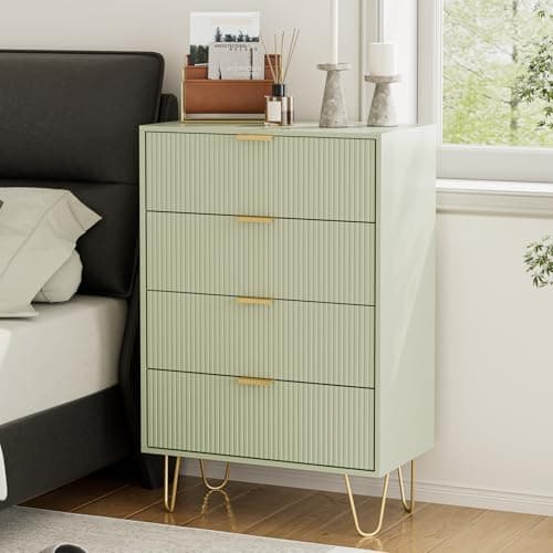 Image of HEYZOEY Green Chest of 4 Drawers for Bedroom, 60x34x91cm, Wood Storage Dresser Bedroom Furniture Cabinet for Living Room,Office,Lounge,Green