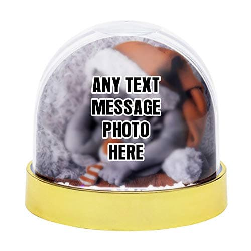 Image of Personalised with Your own Text,Name,Image themed Photo Snow Globe Dome Glitter Shaker. (Gold)