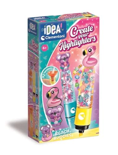 Image of Clementoni Idea - Create Your Highlighters Beach Buddies, Creative Kit for Children 6+ Years, Customisable Highlighters with Decorations and Beach Characters, 18396