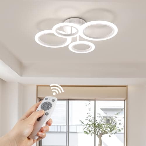 Image of RUYI LED Ceiling Lights, Arylic 4 Ring 48W 4400lm Modern Design Ceiling Light with Remote Control,52cm Dimmable 2800-7000K,for Living Room Bathroom, Bedroom, Kitchen, Hallway, Dinning Room