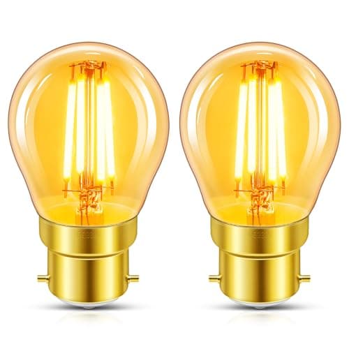 Image of Caldarax B22 Bayonet Vintage Light Bulb, 4W LED Filament Equivalent 40 Watt, Antique Style Retro Amber Glass 2200K Warm White, 400LM, Non-dimmable, Golf Ball G45 Bulb, BC Bayonet Cap, 2 Packs