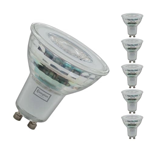 Image of Crompton Lamps LED GU10 Spotlight Bulbs 4W Glass | 5 Pack | Dimmable | Cool White 4000K | Energy Saving Light Bulbs for Ceiling Lights | 390 Lumens | Direct Replacement | GU10 LED Bulbs