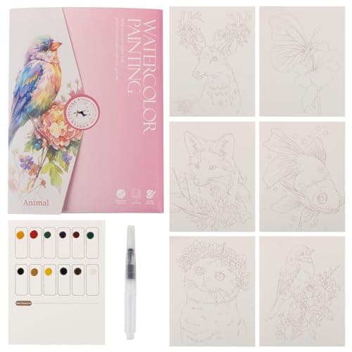 Image of LALASTYLE Watercolour Workbook with Envelope Storage Design, 12 Colors 3-in-1 Paint Set with 6 Pre-Sketched Flower Drawings, and Brush for Girls Boys, Perfect Art Gift (Matte1)