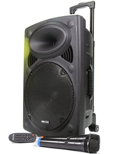 Image of Portable PA Speaker System with Bluetooth, USB - MP3, 2 Wireless Microphones 12" Woofer, Loud 300w Power, Bass & Treble Controls (VS-P120)
